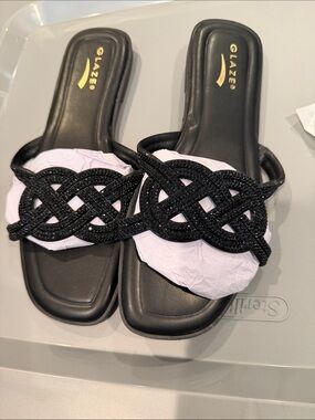 Glaze Black Beaded Knot Slide Sandals - Women